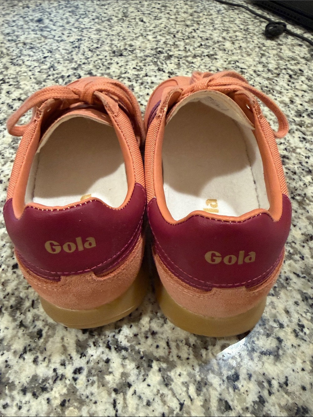 Gola Terracotta Canvas & Suede Trainer with Burgundy Stripe - Picture 3 of 5